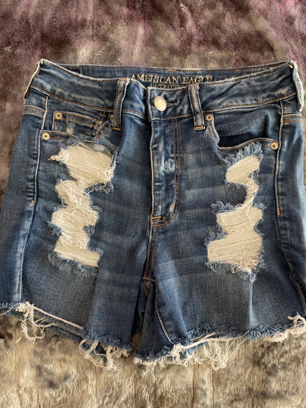 American Eagle Outfitters Distressed Blue Denim Boyfriend Shorts